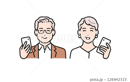 スマートフォンを見て喜ぶシニア夫婦のシンプルなベクターイラスト素材 スマートフォンを見て喜ぶシニア夫婦のシンプルなベクターイラスト素材 126942315