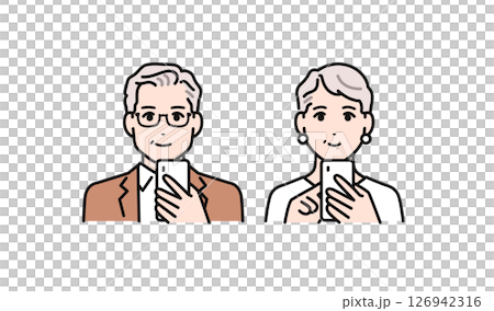 一對老年夫婦看著智慧型手機的簡單向量插圖 126942316