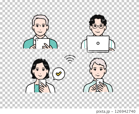 オンラインサービスを利用する中年男女のシンプルなベクターイラストセット 126942740
