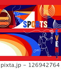 Modern Sports Event Banner Design with Athlete Silhouette with Torch 126942764