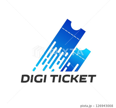 Digital e ticket icon or symbol. Concert or movie cinema electronic ticket or shop sale coupon online buying service graphic vector icon or emblem. Airline flight or bus trip digital pass booking sign 126943008