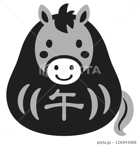 午のだるまのアイコンイラスト　モノクロ 126943066