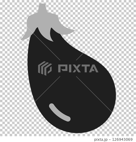 茄子の和風アイコンイラスト（一富士、二鷹、三茄子）　モノクロ 126943069