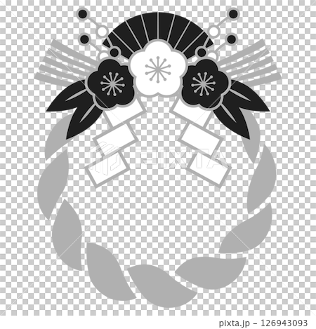 しめ縄の正月飾りアイコンイラスト　モノクロ 126943093