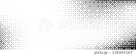 Pixelated bitmap texture overlay. Black dither pattern wallpaper. Abstract glitch gradient pattern. 8 bit video game background. Wide raster screen backdrop. Vector halftone rasterized cover 126943167