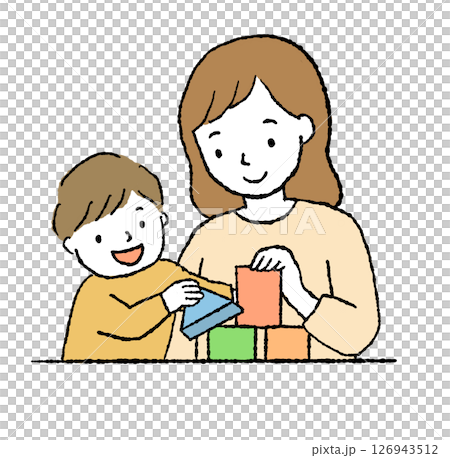 積み木で遊ぶ親子 126943512