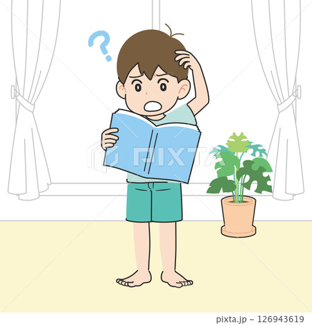 居間で教科書を音読する男の子　苦手 126943619