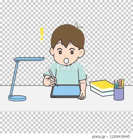 Boy studying on a tablet at a desk. I got it. Boy studying on a tablet at a desk. I got it. 126943640