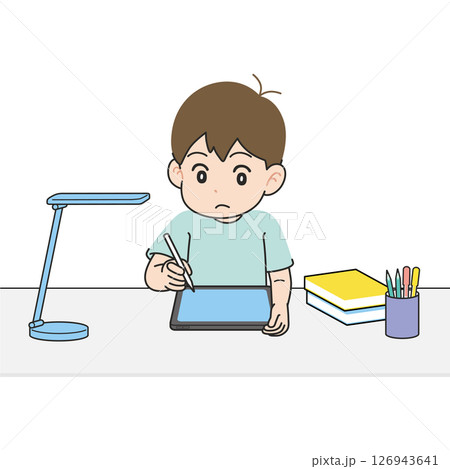 机でタブレット学習する男の子 126943641