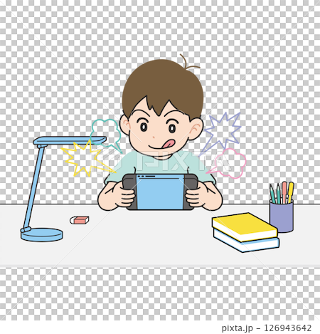 A boy who skips studying and plays games A boy who skips studying and plays games 126943642