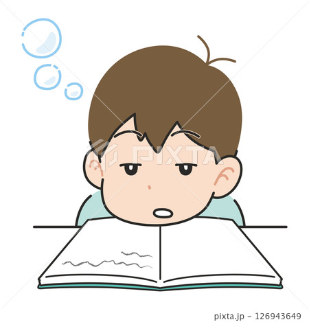 勉強しながら眠くなった男の子 126943649