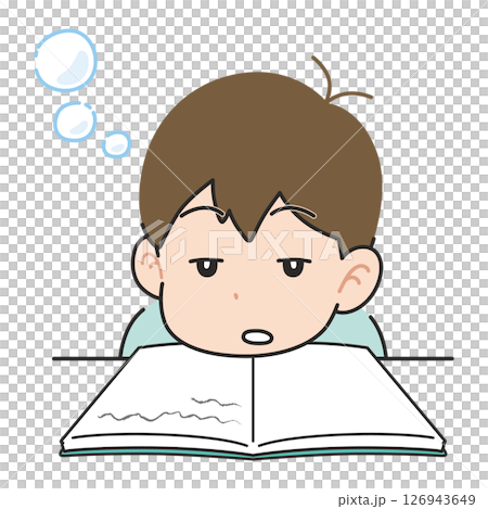 勉強しながら眠くなった男の子 126943649