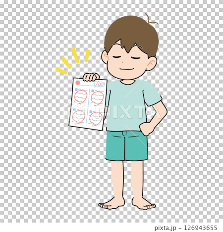 満点のテストを自慢する男の子 満点のテストを自慢する男の子 126943655