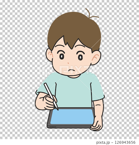 タブレット端末を使って勉強する男の子 126943656