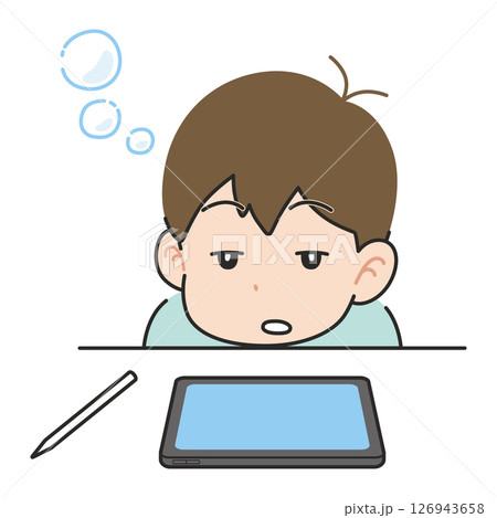 勉強しながら眠くなった男の子　タブレット端末 126943658