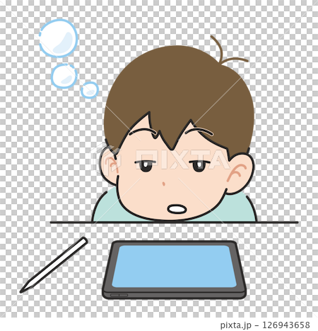 Boy gets sleepy while studying on tablet Boy gets sleepy while studying on tablet 126943658
