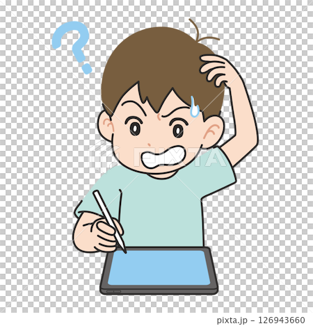 不懂學習平板電腦的男孩 不懂學習平板電腦的男孩 126943660