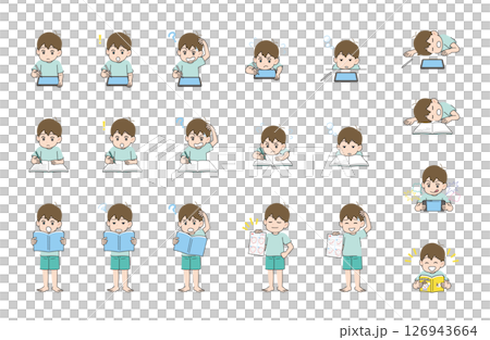 Studying boy upper body set Studying boy upper body set 126943664