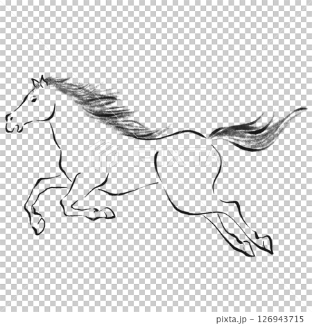 午年 筆で描いた馬のイラスト 水墨画のイラスト素材 [126943715] - PIXTA