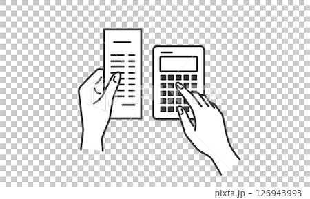 Line drawing illustration of a person keeping a household account book and settling expenses (vector, monochrome) 126943993
