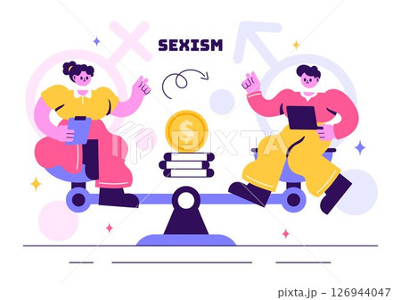 Sexism Illustration Featuring Gender Inequality Between Men and Women in the Workplace or Society, Aiming to Raise Awareness and Stop Discrimination 126944047