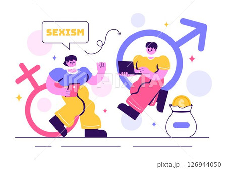 Sexism Illustration Featuring Gender Inequality Between Men and Women in the Workplace or Society, Aiming to Raise Awareness and Stop Discrimination Sexism Illustration Featuring Gender Inequality Between Men and Women in the Workplace or Society, Aiming to Raise Awareness and Stop Discrimination 126944050