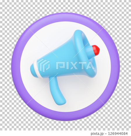 3d blue megaphone with cylinder isolated. announce promotion news for social media networks, online marketing shopping concept, cartoon style. 3d render illustration 126944084