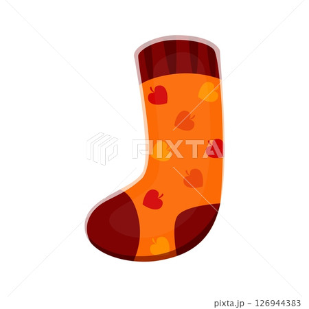 Autumn clothing font warm sock letter J. Autumnal type letter, autumn harvest vector English alphabet font element. Thanksgiving kids ABC typeset symbol or Fall season sign 126944383