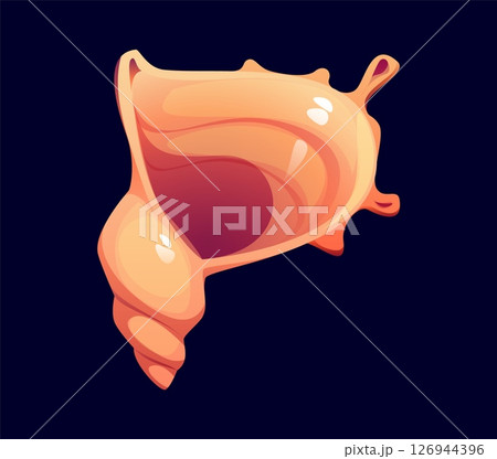 Reef seashell cartoon font letter P. Underwater mollusk conch font letter, coral reef mussel vector type symbol. Ocean shell cartoon English alphabet typeface sign or kids ABC typeset element 126944396