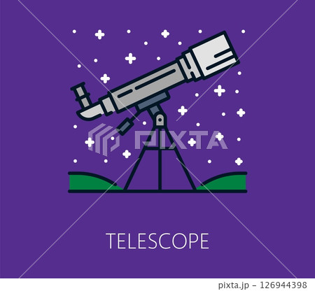 Space astronomy telescope color thin line icon. Astronomy flight thin line icon, galaxy outerspace research or discovery lineart vector symbol. Space exploration outline sign or cosmos linear icon 126944398