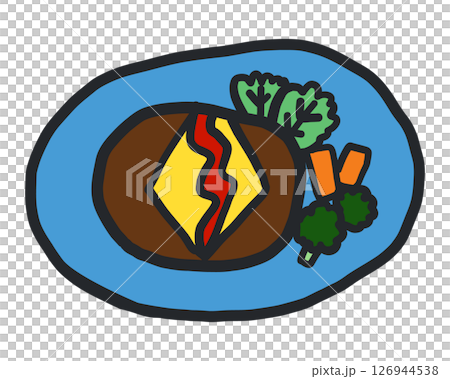 粗略手繪的漢堡牛排配上西蘭花、胡蘿蔔和生菜的插圖 粗略手繪的漢堡牛排配上西蘭花、胡蘿蔔和生菜的插圖 126944538