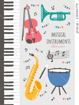 楽器のイラストを使った、コンサートポスターなどに使えるデザイン素材 楽器のイラストを使った、コンサートポスターなどに使えるデザイン素材 126944779