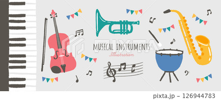 楽器のイラストを使った、コンサートポスターなどに使えるデザイン素材 楽器のイラストを使った、コンサートポスターなどに使えるデザイン素材 126944783