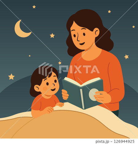 Mom reading bedtime story to daughter 126944925