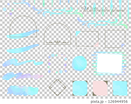 水をイメージした爽やかなブルー系の水彩風フレーム背景イラスト 126944956