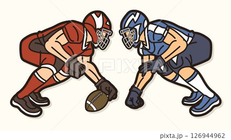 American Football Players are in Position to Start the Game Cartoon Graphic Vector 126944962