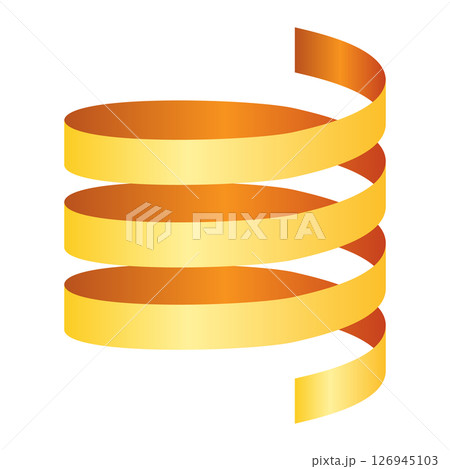 くるくると巻いた光沢のある黄色のリボンのイラスト 126945103