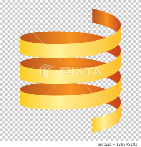 くるくると巻いた光沢のある黄色のリボンのイラスト 126945103