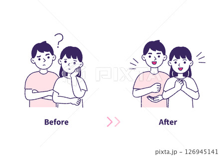 疑問や悩みが解決する男女のBefore After 疑問や悩みが解決する男女のBefore After 126945141