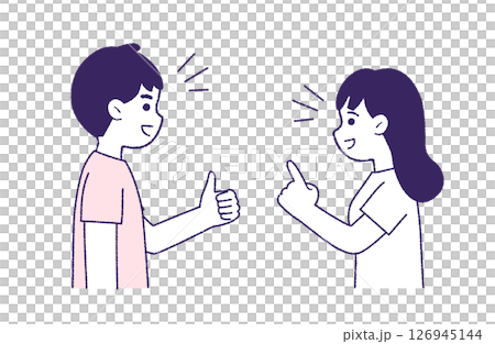 いいね！賛成しあう若い男女のペア 126945144
