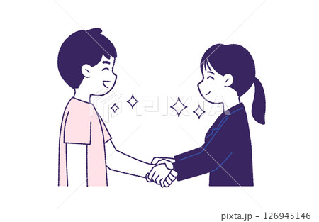 笑顔で握手して契約する男女 126945146