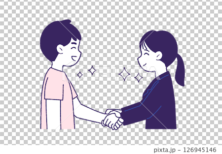 微笑的男人和女人握手簽約 微笑的男人和女人握手簽約 126945146