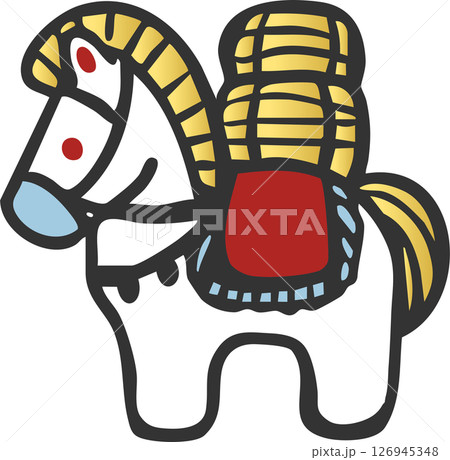 年賀2026　年賀状素材　2026　令和八年　土鈴　午年　午　馬　うま　米俵　手描き　和風　イラスト 126945348