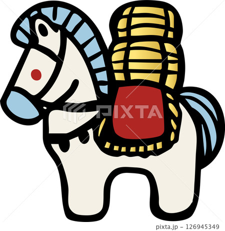 年賀2026　年賀状素材　2026　令和八年　土鈴　午年　午　馬　うま　米俵　手描き　和風　イラスト 126945349