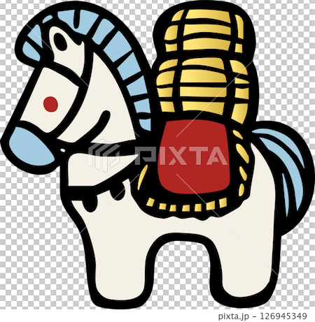 年賀2026　年賀状素材　2026　令和八年　土鈴　午年　午　馬　うま　米俵　手描き　和風　イラスト 126945349