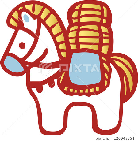 年賀2026　年賀状素材　2026　令和八年　土鈴　午年　午　馬　うま　米俵　手描き　和風　イラスト 126945351