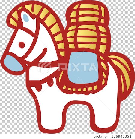 年賀2026　年賀状素材　2026　令和八年　土鈴　午年　午　馬　うま　米俵　手描き　和風　イラスト 126945351