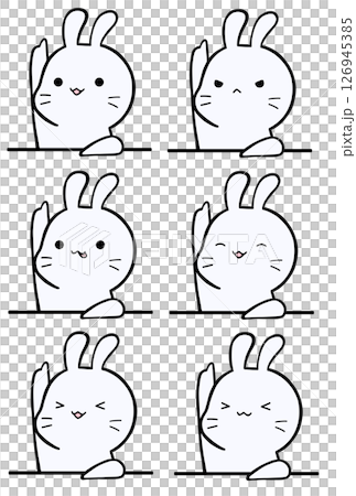 上を指す白うさぎ(表情6種) 上を指す白うさぎ(表情6種) 126945385