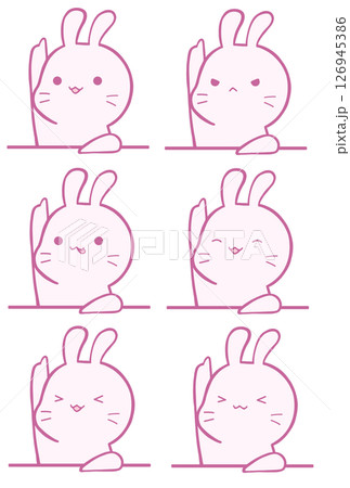 上を指すうさぎ(表情6種・さくら色) 上を指すうさぎ(表情6種・さくら色) 126945386