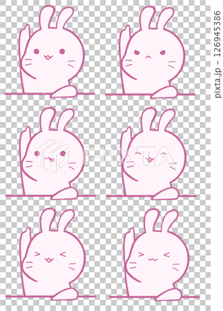 上を指すうさぎ(表情6種・さくら色) 上を指すうさぎ(表情6種・さくら色) 126945386